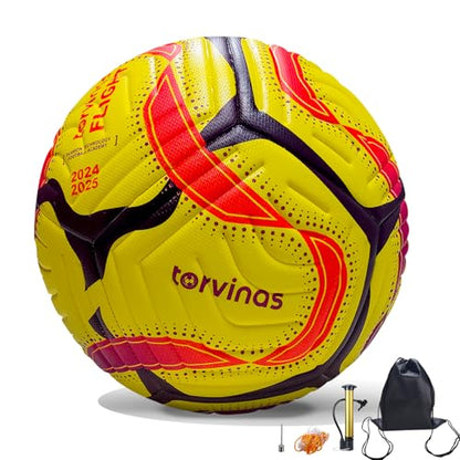 Soccer Ball Size 5,4 – Thermal Bonded Waterproof PU Leather, Professional Training & Match Ball for Youth & Adults, with Pump & Bag, Training Gift Set - color: yellow