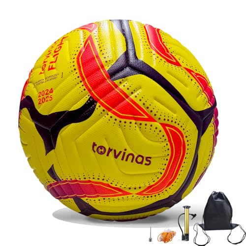 Soccer Ball Size 5,4 – Thermal Bonded Waterproof PU Leather, Professional Training & Match Ball for Youth & Adults, with Pump & Bag, Training Gift Set - color: yellow