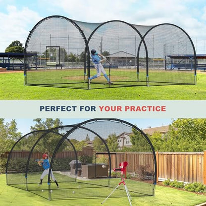 SHANTRA Batting Cage with Frame and Net, 13/22/30FT Baseball Batting Cage for Backyard, Baseball & Softball Hitting Cage Netting for Outdoor Hitting & Pitching Practice, Softball Baseball Cage - style: 22×13×9ft,Enclosed Door & Pitching Machine Hole