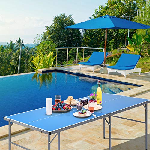 Goplus Foldable Ping Pong Table, 100% Preassembled, Table Tennis Table with Net, 2 Paddles, Ping Pong Balls, Portable Table Tennis Game Set for Indoor Outdoor - style: Blue-72''