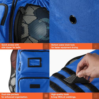 Fitdom Heavy Duty XL Soccer Mesh Equipment Ball Bag w/Adjustable Backpack Shoulder Strap Design for Coach. 2 Different Size Front Pockets for Sporting Accessories.