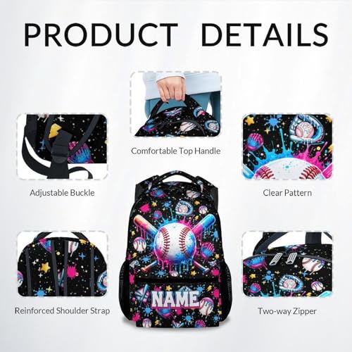 Personalized Baseball Backpack for Boys, Custom Kids Baseball Drip School Bag - 17" Youth Sports Bookbag for Elementary Middle School - color: Black