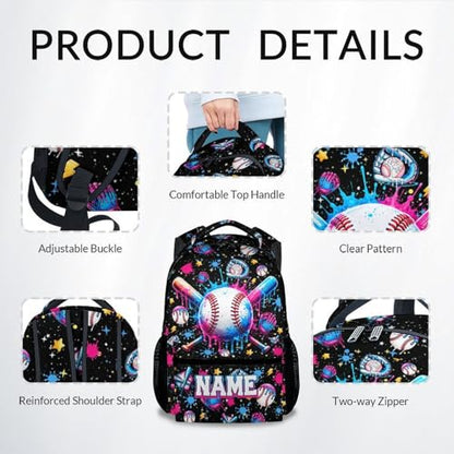 Personalized Baseball Backpack for Boys, Custom Kids Baseball Drip School Bag - 17" Youth Sports Bookbag for Elementary Middle School - color: Black