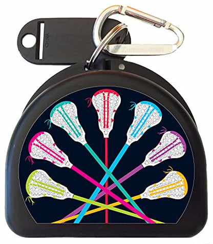 Lacrosse Mouthuard Retainer Case - Lacrosse Sticks (Black) - color: Black