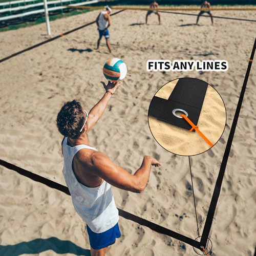 Beach Volleyball Sand Anchors - XLarge 6x6 inch Heavy Duty Plastic Boards + Elastic Thick Cord. Fits All Beach Volleyball Boundary Lines. 4 Pack (Lines not Included)