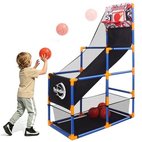 Nattork Arcade Basketball Game Set with 4 Balls and Hoop, Kids Basketball Hoop Indoor Outdoor Sports Toy Gifts for Kids Boys Girls 3-5 Years Old, Air Pump Included, Ideal for Gifts - color: White