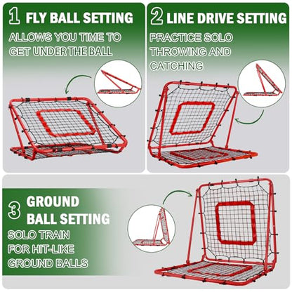 BaseGoal Baseball and Softball Rebounder Net,Baseball Rebounder,Volleyball Rebounder,Pitch Back Net,Multi-Sport Training Rebound Screen,with Pitching Target,Easy Adjustable Angles - size: 33.5x33.5 IN, style: Red