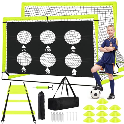 Kids Soccer Goals for Backyard Set of 2-6x4 ft Portable Pop Up Soccer Nets Training Equipment with Soccer Ball, Ladder, Cones, Ideal Birthday for Kids,Baseball & Softball Batting Cages