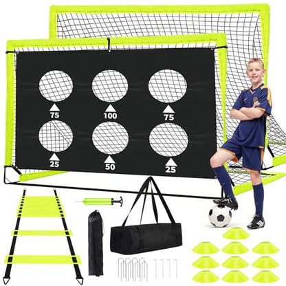 Kids Soccer Goals for Backyard Set of 2-6x4 ft Portable Pop Up Soccer Nets Training Equipment with Soccer Ball, Ladder, Cones, Ideal Birthday for Kids,Baseball & Softball Batting Cages