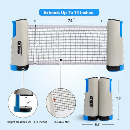 GSE Games & Sports Expert Adjustable Retractable Ping Pong Net Set & Post. Professional Table Tennis Rackets and Balls, Net with Posts and Storage Bag - Pingpong Paddle and Game Table Accessories. | Adjustable, Retractable, Post, Professional, Rackets, Ba