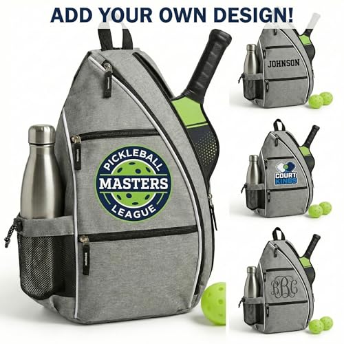 Personalized Pickleball Sling Bag Custom Paddle Backpack with Name or Logo Lightweight Durable Sports Gear Bag for Men Women Adjustable Strap Water Bottle Pocket Fence Hook Storage