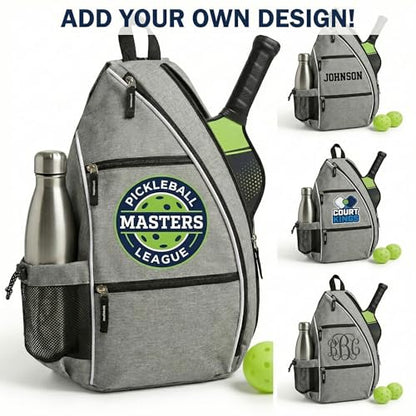 Personalized Pickleball Sling Bag Custom Paddle Backpack with Name or Logo Lightweight Durable Sports Gear Bag for Men Women Adjustable Strap Water Bottle Pocket Fence Hook Storage