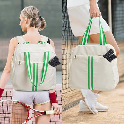 G4Free Pickleball Bag, Pickleball Bag Tote for Women and Men - color: ivory & Green