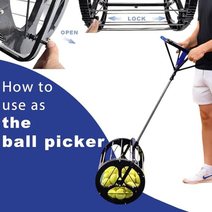 Multi-Functional Tennis Ball Picker with 36 – Tennis Ball Storage Basket & Ball Launcher, Ideal for Beginners, Holds 80 Balls, Quick Setup