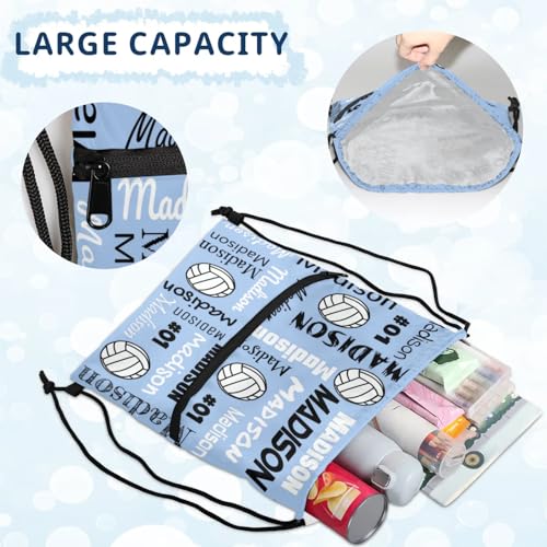 Custom Volleyball Style Drawstring Bag, Personalized Sports Ball Backpack Drawstring Sack Cinch Bags for Team Gift Party Favors, Sky Blue - color: Brown