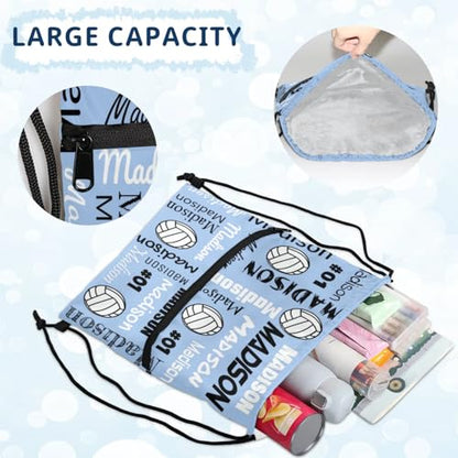Custom Volleyball Style Drawstring Bag, Personalized Sports Ball Backpack Drawstring Sack Cinch Bags for Team Gift Party Favors, Sky Blue - color: Brown