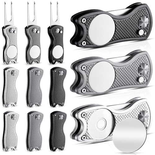 Poen Golf Divot Repair Tool with Magnetic Ball Marker, Foldable Metal Pitch Mark Fixer with Pop up Button, Golf Accessories for Men, Tournament Prizes and Gifts - color: Neutral Color