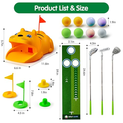 TOMMYHOME Putting Green Indoor with Toddlers Golf Clubs，Party Game with Automatic Golf Bounce Back Machine,Outdoor Training mats,Light up Balls,Gifts for 3 Year Old boy&Girl