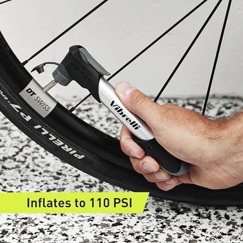 Vibrelli Mini Bike Pump - Presta & Schrader Bicycle Pump - 120 PSI Tire Pump for Road & MTB - No Valve Changing Needed - size: Pocket Pump