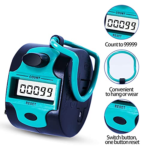 TESEAS Handy Counter Click Manual Digital clicker Stitch Tally Counters Finger Mechanical Palm Handheld Pitch 5-Digit Electronic Display Click Counter Number Count for Row, People, Golf Lap