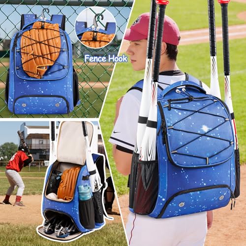 Youth Baseball Bag Backpack with Bat Holder for Boys Girls Baseball & Softball Bat Bag for T-Ball Equipment, Kids Baseball Backpack with Shoe Compartment & Glove Storage - color: Blue