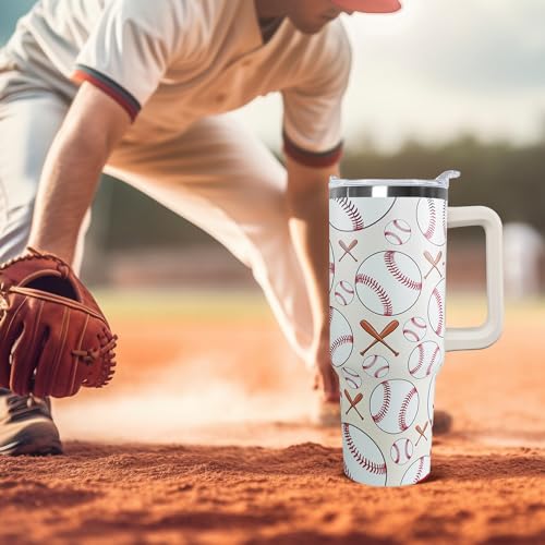 Ceovfoi 40 oz Baseball Coffee Mug Cup Vacuum Insulated Travel Tumbler with Handle Lid and Straw,Baseball Coach Gifts,Baseball Accessories Stuff - color: Baseball