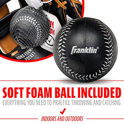Franklin Sports Kids Baseball Gloves - RTP Youth Teeball Glove + Ball Set - Boys + Girls Teeball Mitt - 9.5" - color: Black/Tan