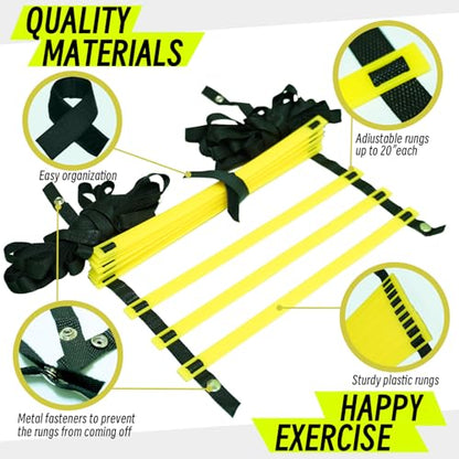 20ft Adjustable Agility Ladder with Carry Bag – Football Training Equipment & Speed Ladder for Soccer, Basketball – Agility Training Equipment for Footwork Drills （2Pack）