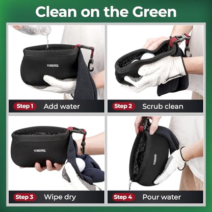 YOREPEK Golf Gifts for Men, Golf Club Cleaner Bag in Gift Box, Golf Ball Cleaner with Towel & 360° Rotating Clip, Golf Bag Accessories for Men Dad Golfer, Black