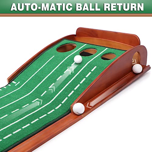 CHAMPKEY Premium Golf Putting Green Indoor with 3 Golf Putting Gates - Improves Putting Accuracy and Skill Levels Golf Putting Mat - Ideal for Indoor and Outdoor Training - style: Tri-Hole - Wooden