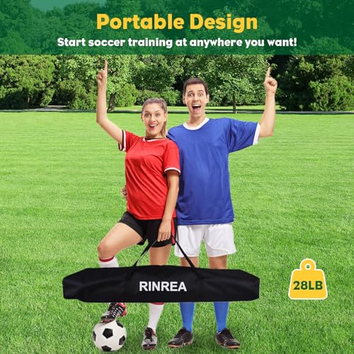 RINREA Portable Soccer Goal, Collapsible Soccer Goal Net Metal Base, Quick Setup Soccer Training Equipment with 1 Carry Bag, 1 Agility Ladder, 4 Ground Nails