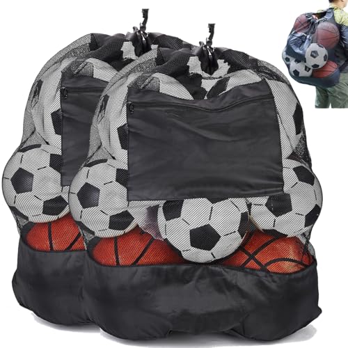2 Pack Heavy Duty Soccer Ball Bag,Volleyball Ball Bag with Adjustable Strap,soccer Ball Bags for Coaches, Mesh Ball Bag for Holding Basketball, Volleyball, Baseball, Swimming Gear - color: Black-L