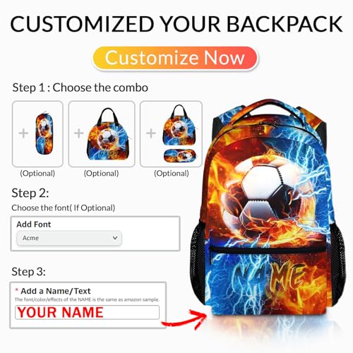 Custom Backpack for Kids Boys Soccer Bookbag for School Elementary Middle Primary, Lightweight Back to School Supplies - color: Black