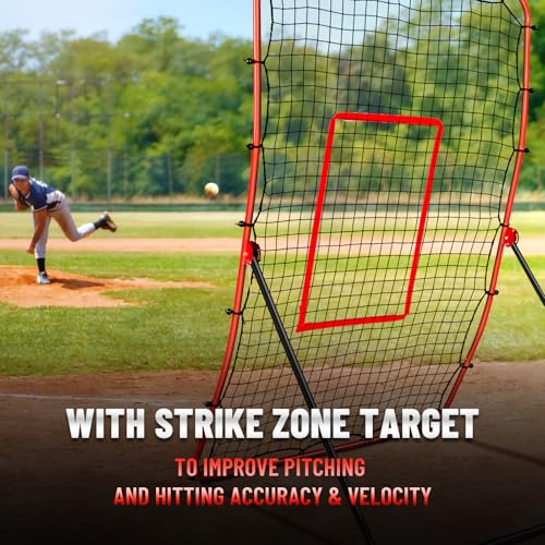 Durable Baseball Rebounder Net, 6x4 FT Pitchback Nets 5 Angles Simulate Grounder,Pop Fly,Line Drive,Softball Rebounders for Pitching,Fielding,Catching Solo Practice,Rebound Net with Strike Zone