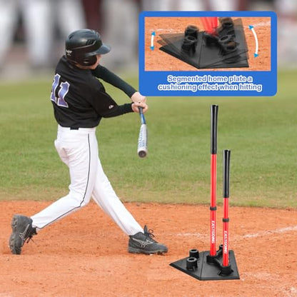 Heavy Duty Baseball and Softball Portable Travel Batting Tee.Adjustable 5-Position Baseball and Softball Batting Tee.Hitting Tee for Any Age Player Baseball - color: Red Five Position-2Tube