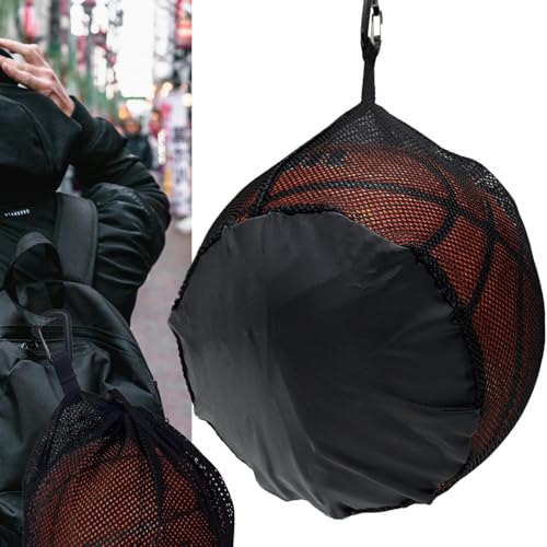 Single Mesh Ball Bag with Extra-Large Opening and Zipper Pocket - Basketball Bag with Quick-Release Buckle - Fits Most Backpacks - for Basketball, Soccer, Volleyball