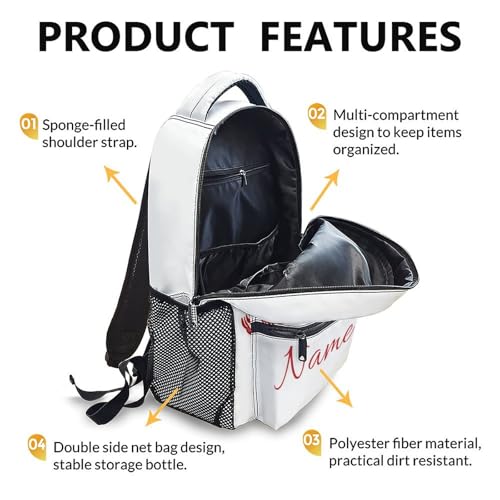 Custom Baseball Sport Kid's Backpack with Name/Text Preschool Backpack for Boys Girls, 17 Inch Ball Bookbag for Preschool Elementary Kindergarten Vacation Travel Picnic - color: White