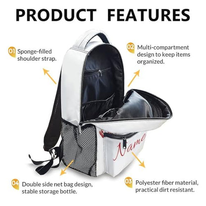 Custom Baseball Sport Kid's Backpack with Name/Text Preschool Backpack for Boys Girls, 17 Inch Ball Bookbag for Preschool Elementary Kindergarten Vacation Travel Picnic - color: White