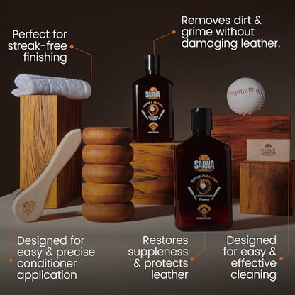 SARNA BASEBALL Glove Conditioner, Liquid, 8 Oz – Break in Faster, Keep Leather Maintained – Glove Conditioner for Mitts, Softball, & Baseball Gear Made in USA - size: Maintenance Kit