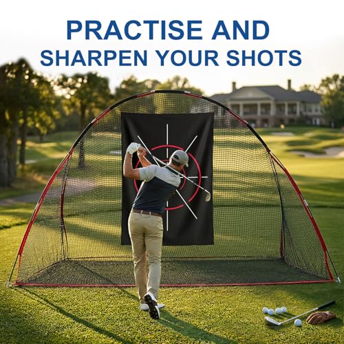 Golf Net, 10 X 7 Ft Foldable Golf Practice Net with Side Barrier and Carrying Bag for Home Backyard Garage Practising Training Driving Chipping Swing - size: Golf Net + Target