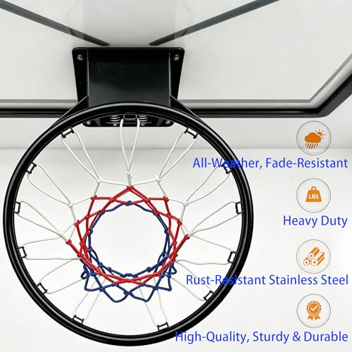 Rakon 18" Replacement Basketball Rim Wall Mount Hoop Hand-Crank Backboard Mounted for Indoor/Outdoor Classic Basketball Court, Teens, Adults, Schools, Parks - color: 18" Black Spring