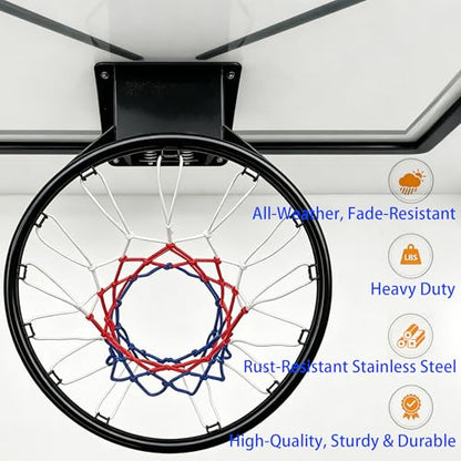 Rakon 18" Replacement Basketball Rim Wall Mount Hoop Hand-Crank Backboard Mounted for Indoor/Outdoor Classic Basketball Court, Teens, Adults, Schools, Parks - color: 18" Black Spring