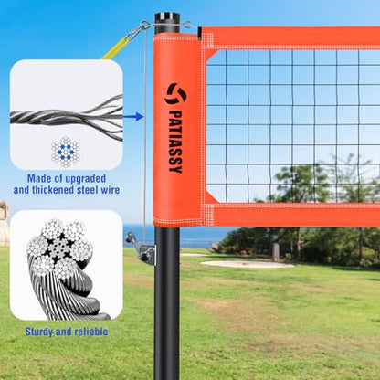 Professional Outdoor Volleyball Net System with Adjustable Aluminum Poles, Anti-Sag Winch, Steel Cable Topline, Tournament-Grade 32FT Net, Boundary Line & Heavy-Duty Carry Bag