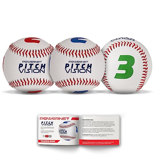 PowerNet Pitch Vision Training Baseballs, 4 Multicolored Numbered Sides, Improve Batter's Pitch Recognition for Curveballs, Sliders and Breaking Balls, Baseball Training Equipment - style: 3 Pack