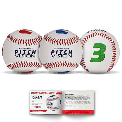 PowerNet Pitch Vision Training Baseballs, 4 Multicolored Numbered Sides, Improve Batter's Pitch Recognition for Curveballs, Sliders and Breaking Balls, Baseball Training Equipment - style: 3 Pack