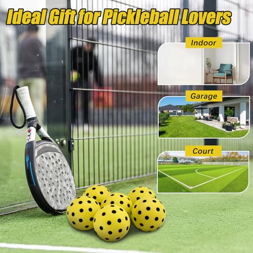 CEYAZYE 6 Pcs Silent Pickleball Balls, Soft Foam Balls for Indoor and Outdoor Practice, Low-Noise and Durable, Pickle Ball for Beginners Adult Outdoor Training