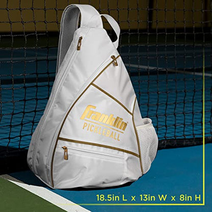 Franklin Sports Pickleball Bags - Sling Bag Backpack for Gear + Equipment - Men + Women - Holds Paddles, Balls + Accessories - color: White/Gold