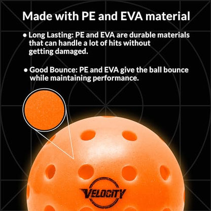 Velocity Outdoor Pickleball Balls, 6 Pack in Red - USAPA Approved Official Size and Weight 40 Hole Pickleballs
