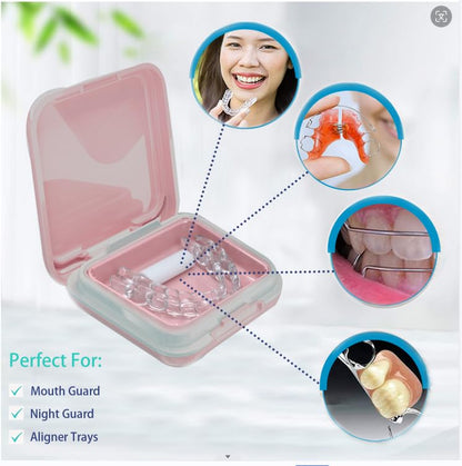 Retainer Case,Cute Mouthguard Case with Mirror,Slim Night Mouth Guard Case with Lid Hinge,Aligner Case,Inner Size 2.56, 2.36, 0.79inch - color: Pink