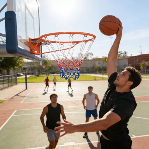 Basketball Hoop & 18" Steel Rim, Wall Mounted, Fixed/Breakaway, Silent Quiet Practice, Foldable No-Drill, Indoor Outdoor for Home Garage